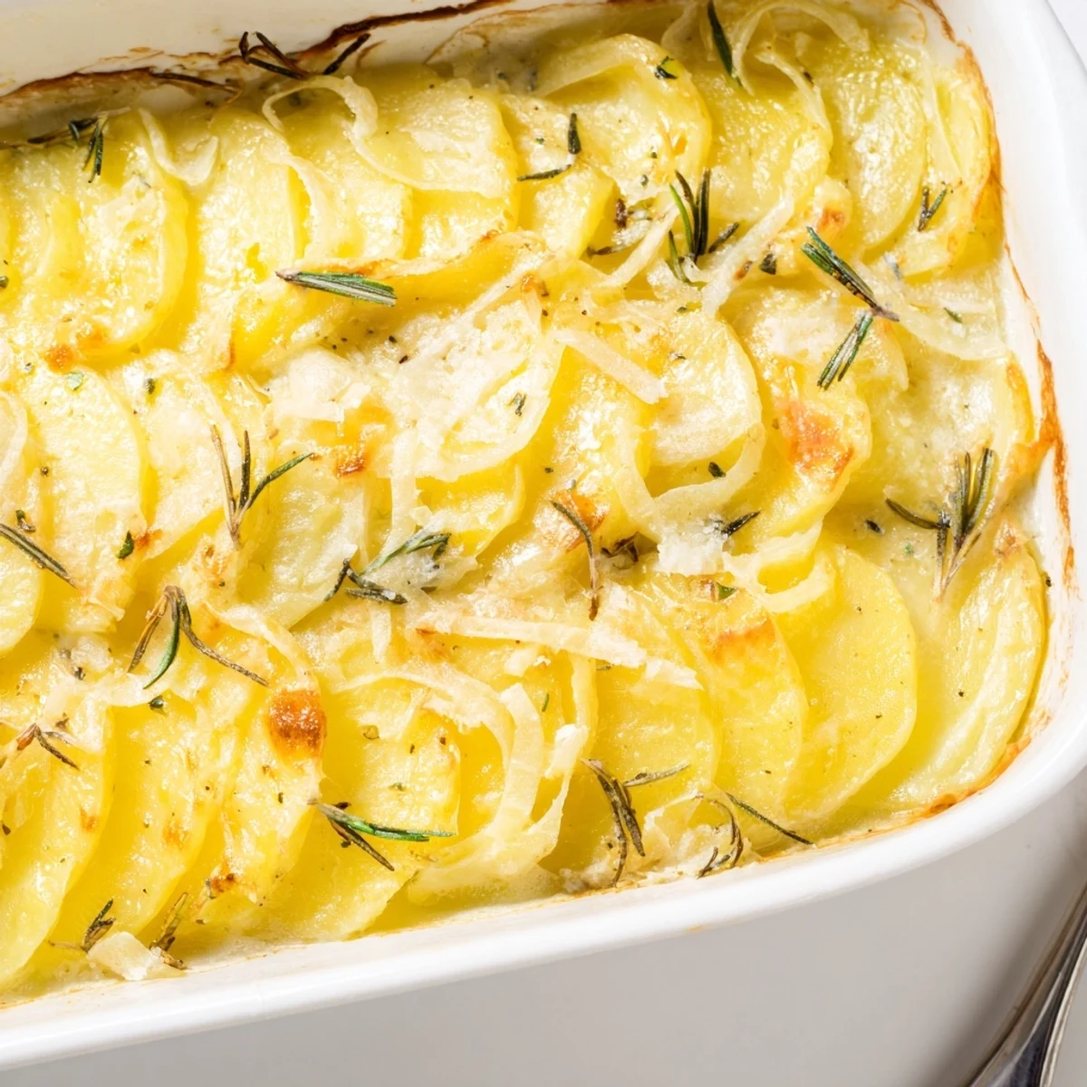 Aromatic rosemary garlic potato bake bursting with flavors, perfect for family dinners.  