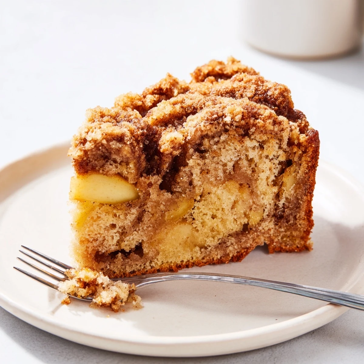Delicious Cinnamon Swirl Apple Crumble Cake topped with crunchy crumble, ideal for dessert.  