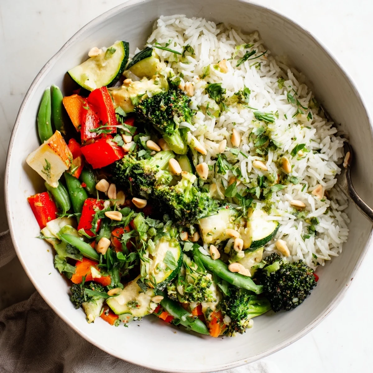 Comforting herb butter veggie rice bowls with fluffy rice and colorful sautéed veggies.  