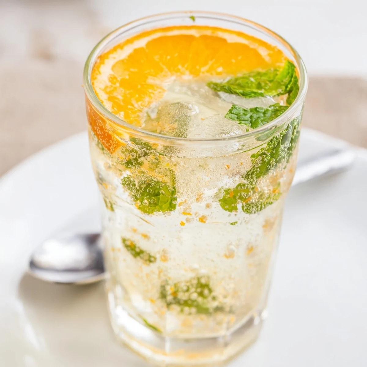 Refreshing Probiotic Soda Mocktail served over ice, bursting with zesty citrus flavors.  