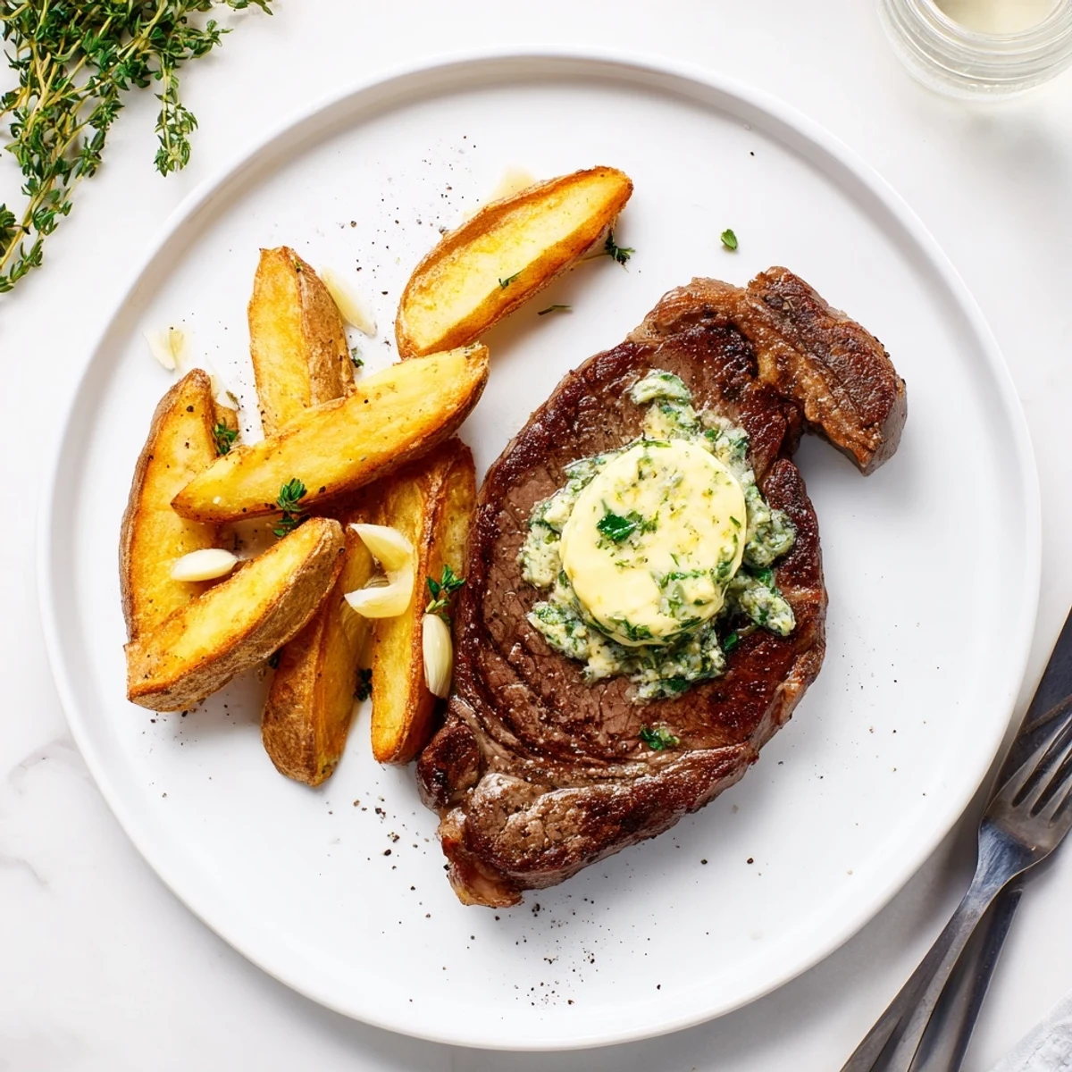Delicious garlic butter steakhouse recipe with savory fries, ideal for a hearty meal.