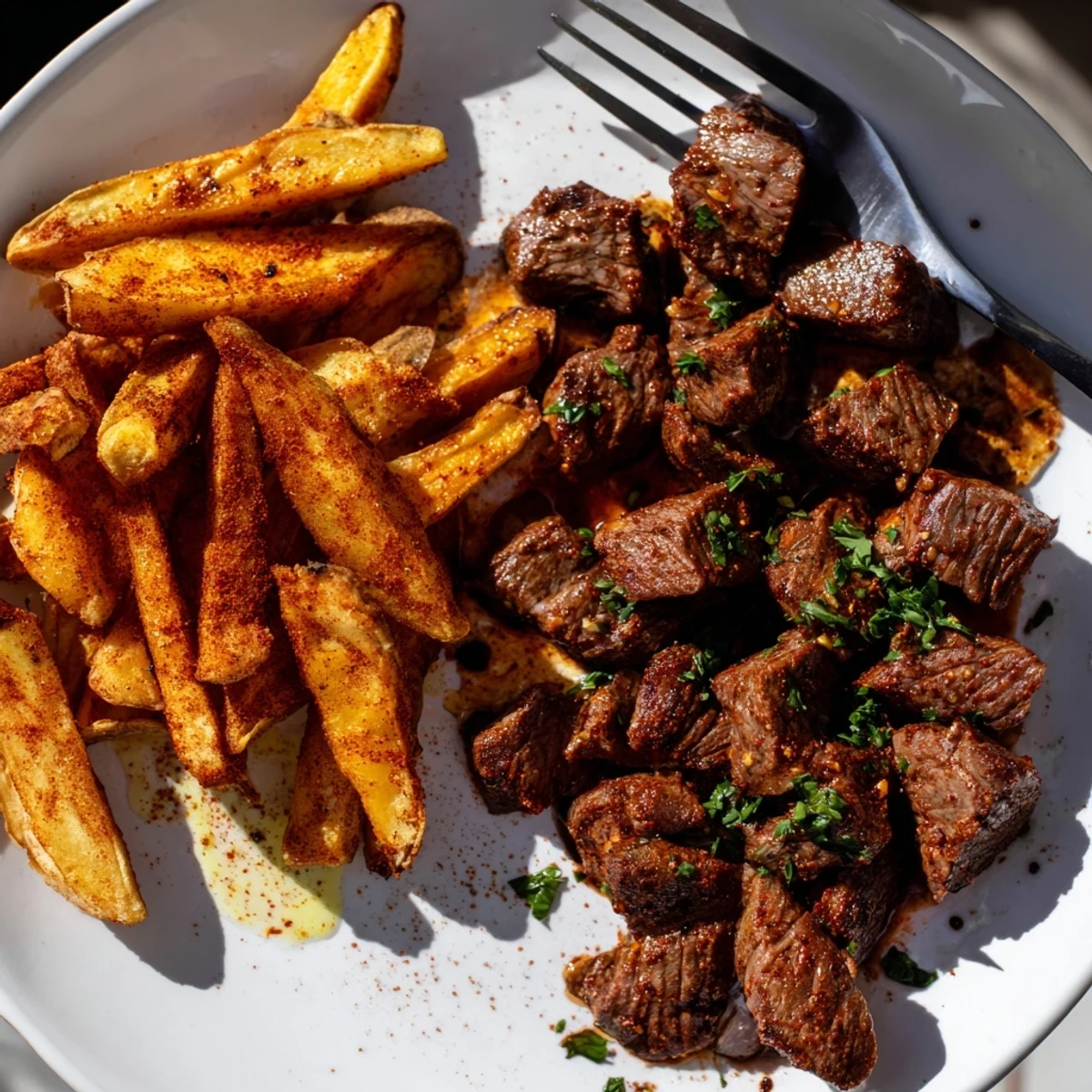 Flavorful Cajun steak bites seared to perfection, served with piping hot fries.  