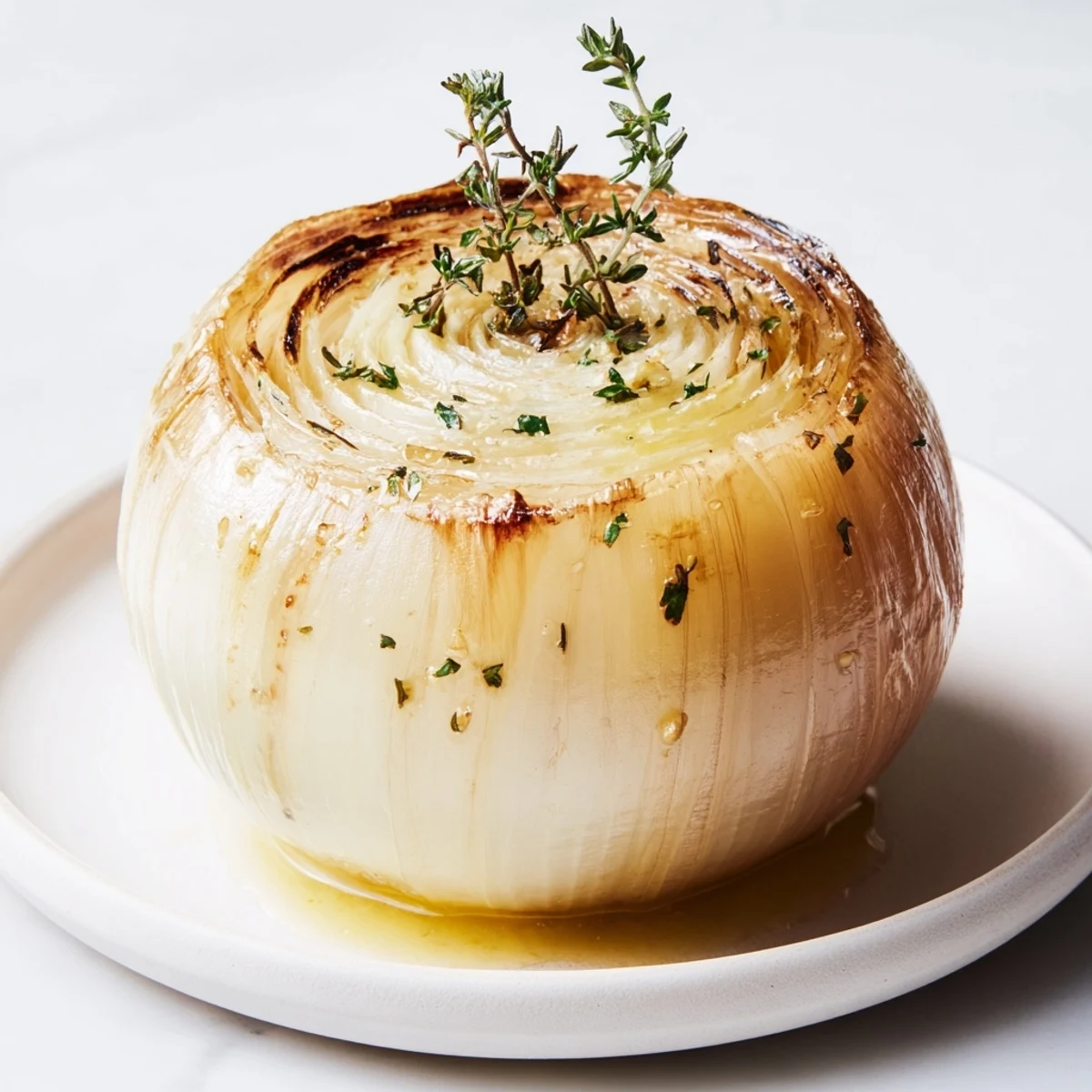 Steaming-hot whole Onion Boil, glistening with melted butter and fresh thyme, a savory side.