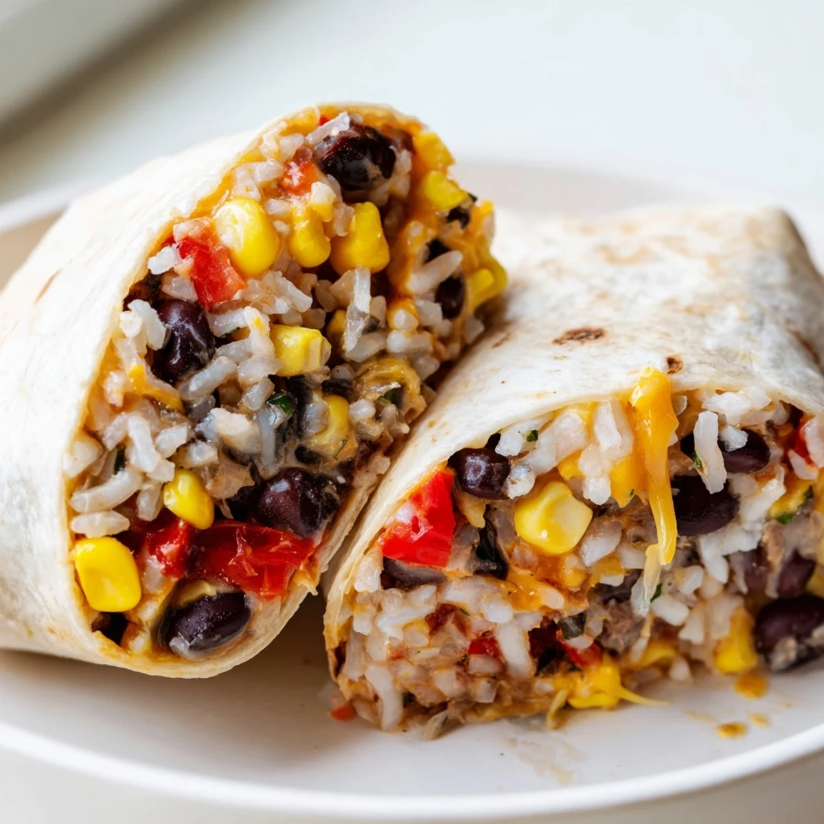 A close-up of a perfectly wrapped freezer-friendly burrito ready to be frozen for future meals.