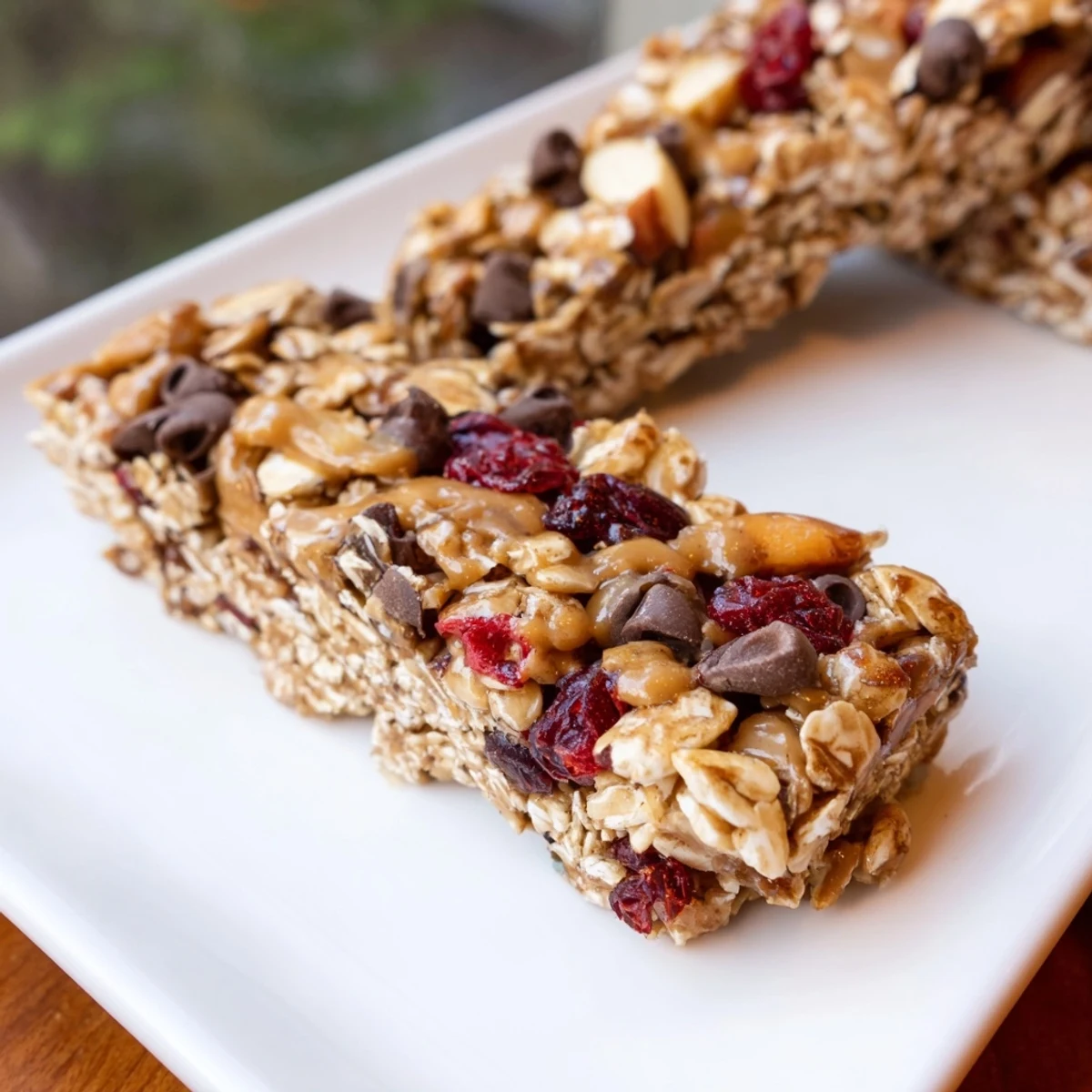Rectangle of homemade granola bars, pressed firmly for perfect snacking, ideal for lunchboxes.