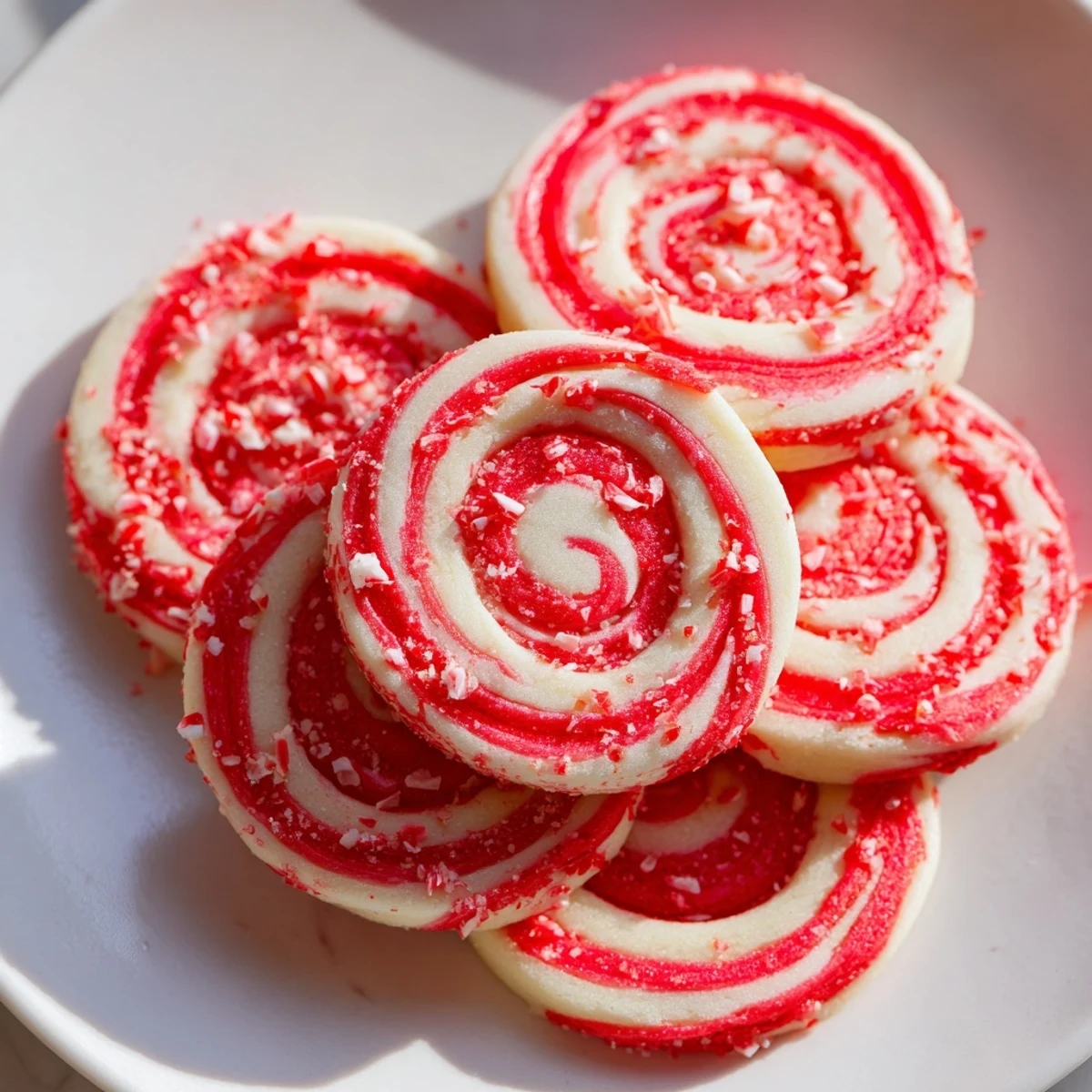 Swirling red and white Candy Cane Pinwheel Cookies offer a festive, holiday visual treat and peppermint scent.