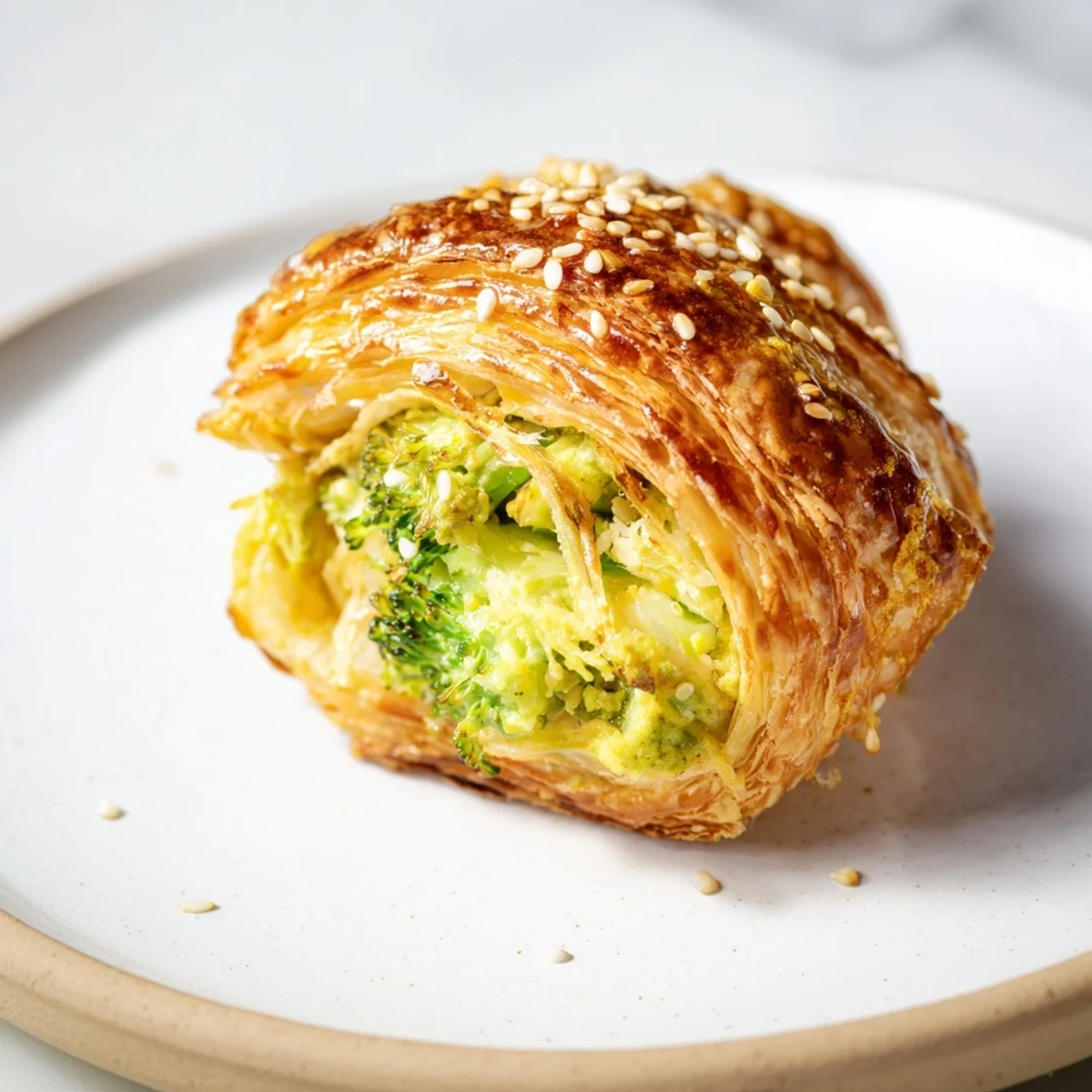 Perfectly baked Broccoli Cheddar Quiche-less Hand Pies, showing a cross-section of savory filling.