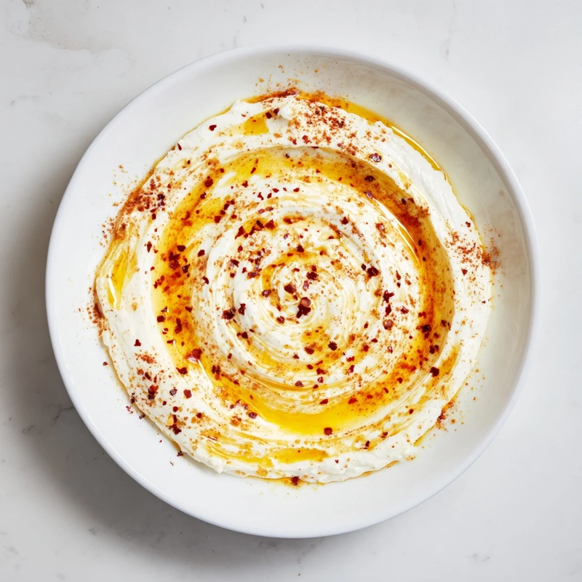 A swirl of spicy hot honey atop the luscious whipped ricotta dip, perfect for dipping.
