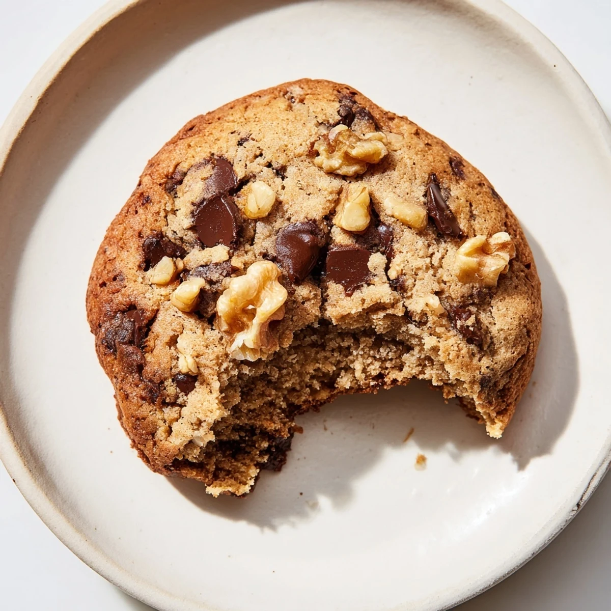 Golden brown Chewy Protein Chocolate Chip Cookies, fresh from the oven, offer a tempting, warm aroma.