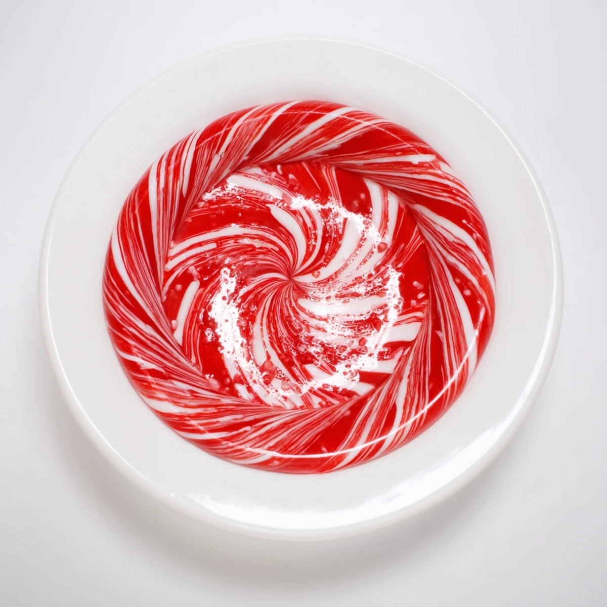Warm, melted peppermint candies form a festive bowl, the perfect edible holiday centerpiece.