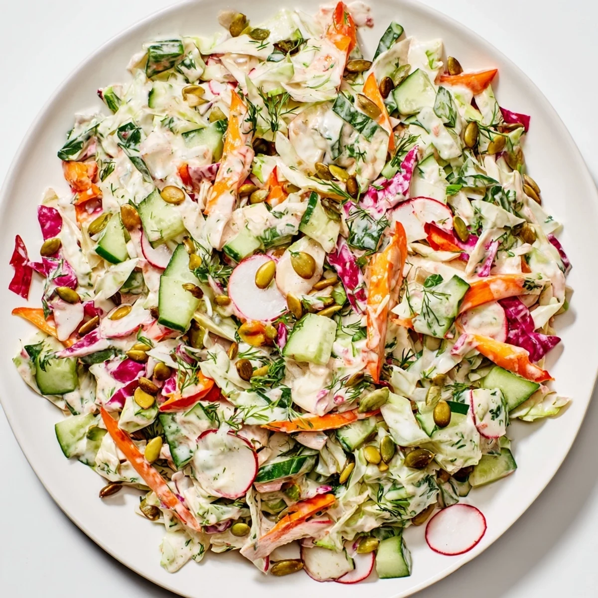 Vibrant Green Goddess Confetti Chop Slaw served in a white bowl, perfect for a refreshing side dish.