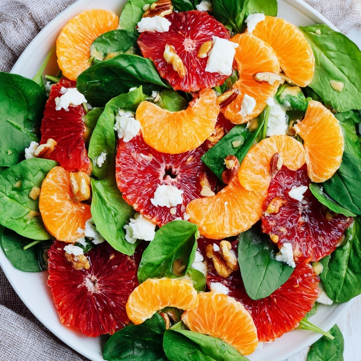 Vibrant Winter Citrus & Candied Pecan Salad, showcasing juicy citrus segments atop fresh greens, perfect for winter.