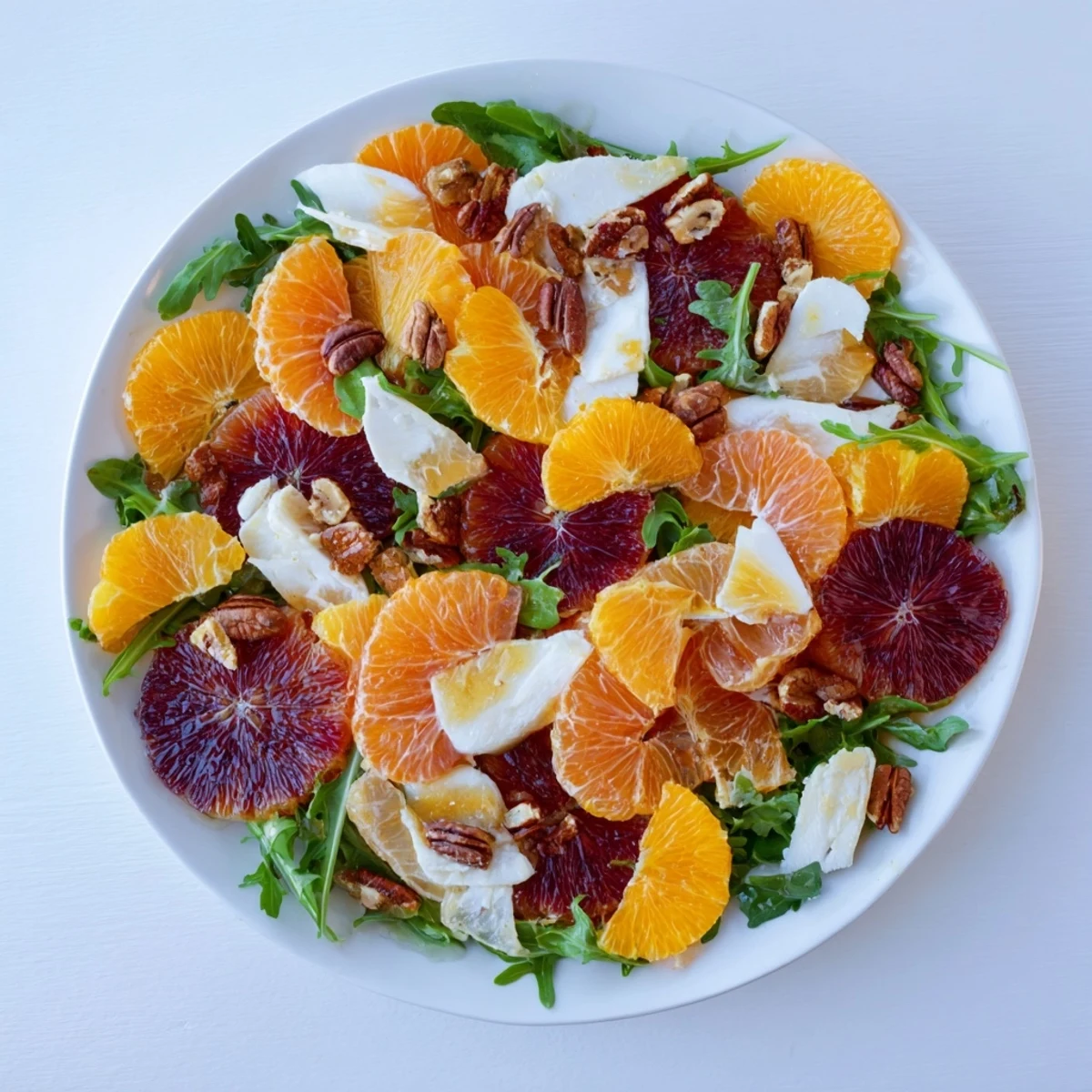 Close-up of Winter Citrus & Candied Pecan Salad, highlighting the candied pecan's crunch and citrus's brightness.