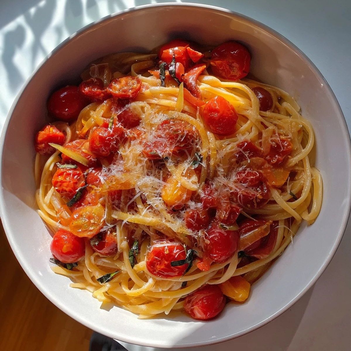 Enjoy the comforting flavors of this easy Cozy Fireplace Tomato Basil Pasta, ready in 30 minutes.