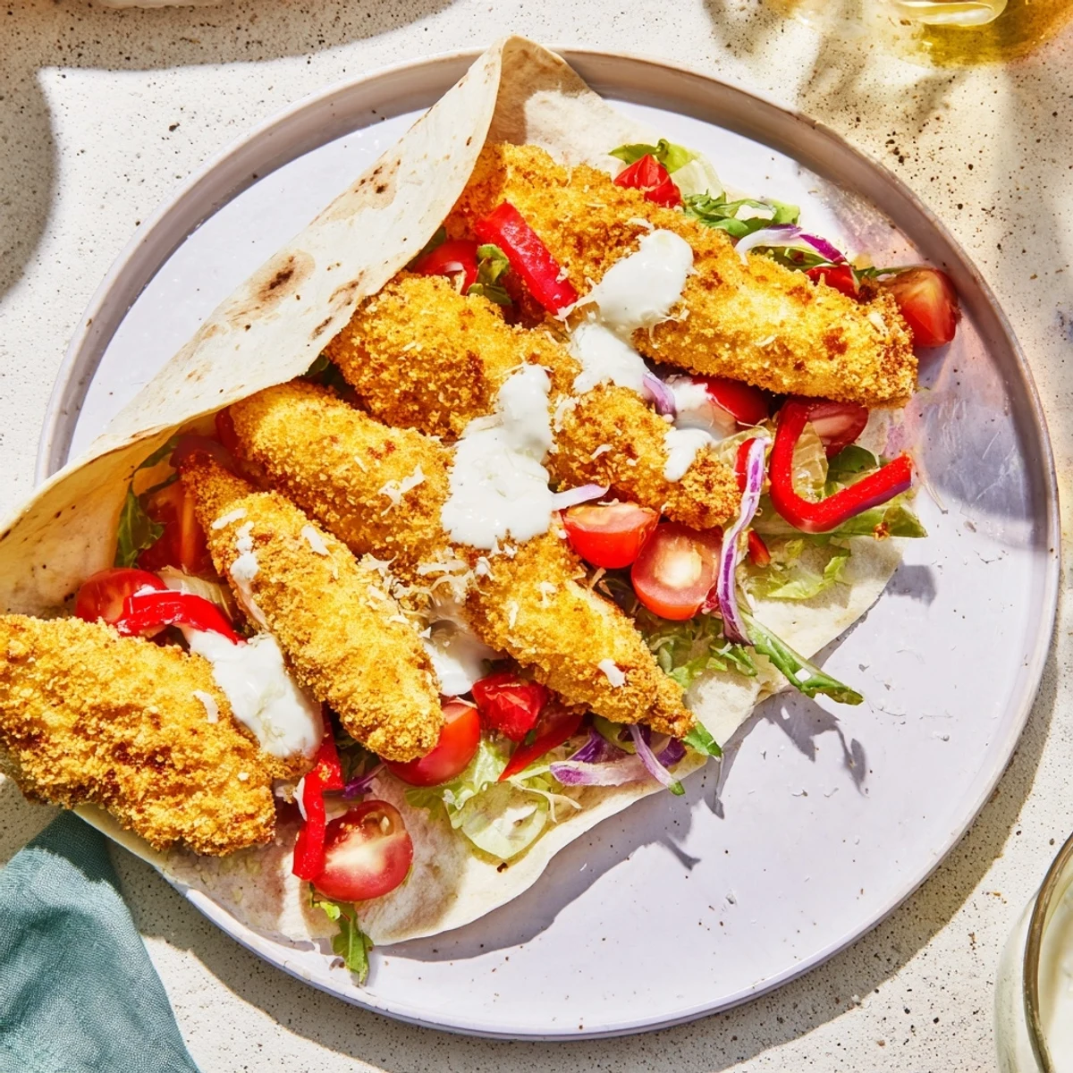 Freshly assembled Santa Hat Chicken Caesar Wraps with vibrant red peppers and creamy Caesar dressing, a delightful bite.
