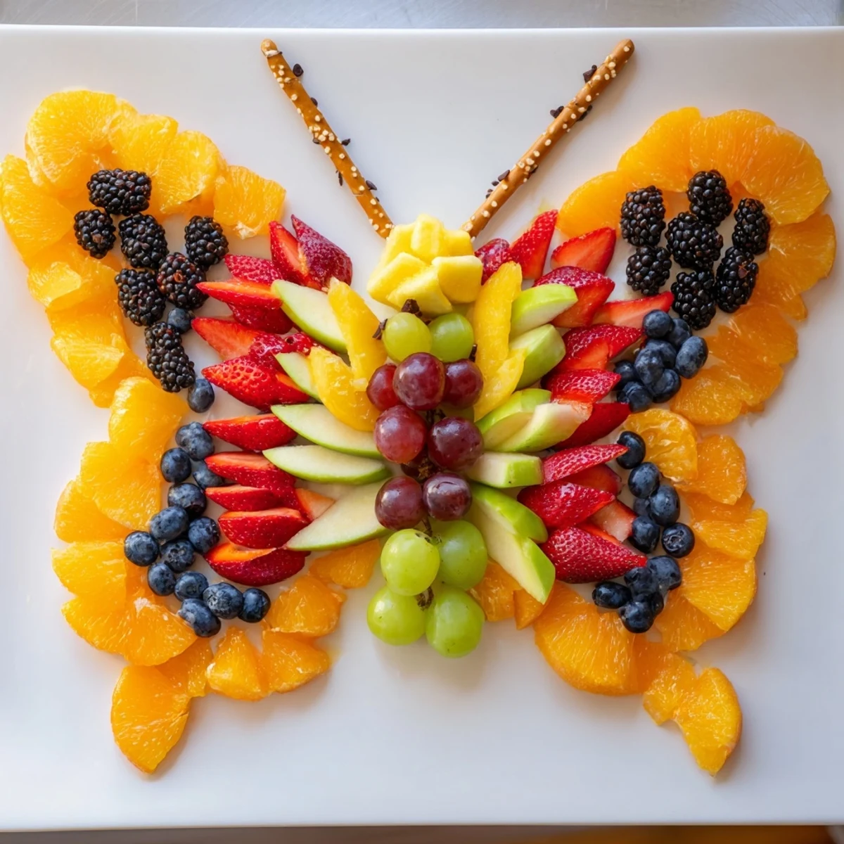 A colorful Monarch Magic Fruit Butterfly Tray, bursting with fresh fruit and ready to serve.