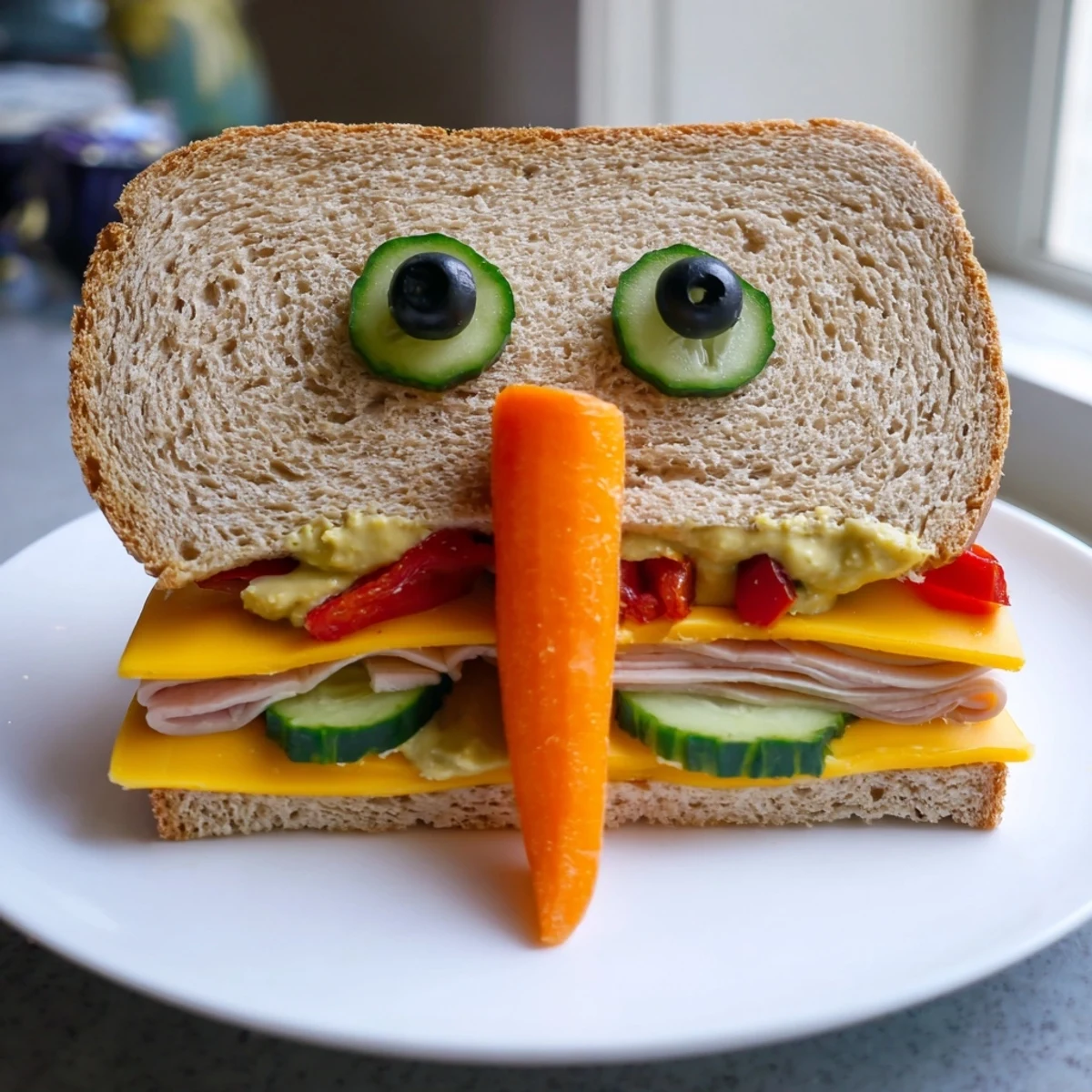 Bright platter of whimsical Big Top Elephant Sandwiches, perfect for a kids' party, arranged creatively.