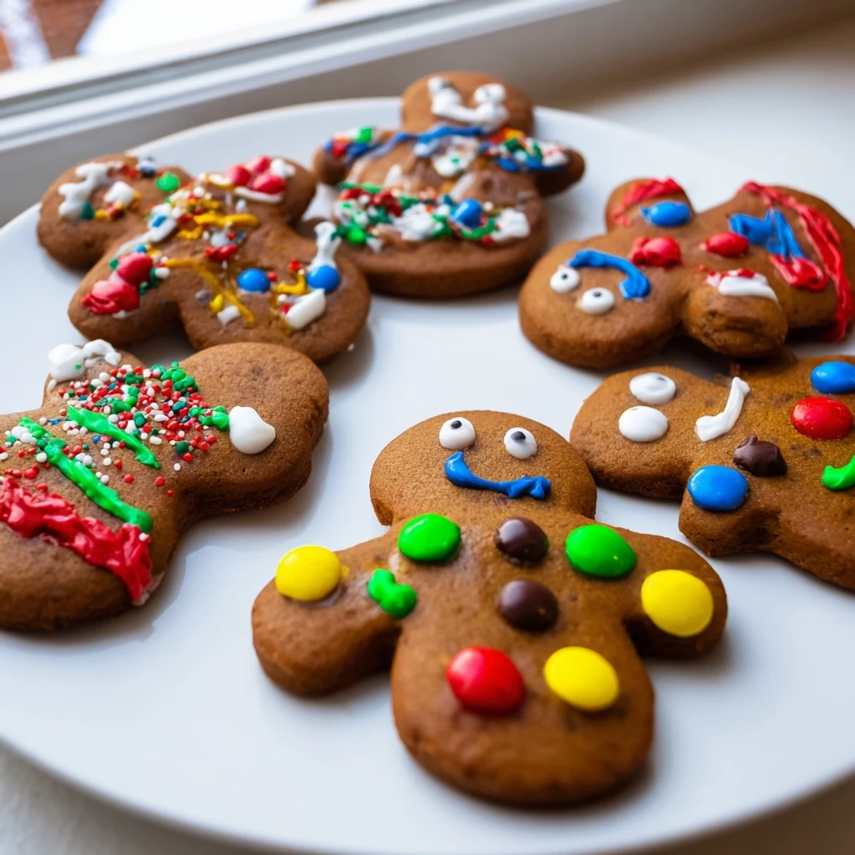DIY Gingerbread People decorating board, boasting colorful iced cookies and candies ready for festive fun.