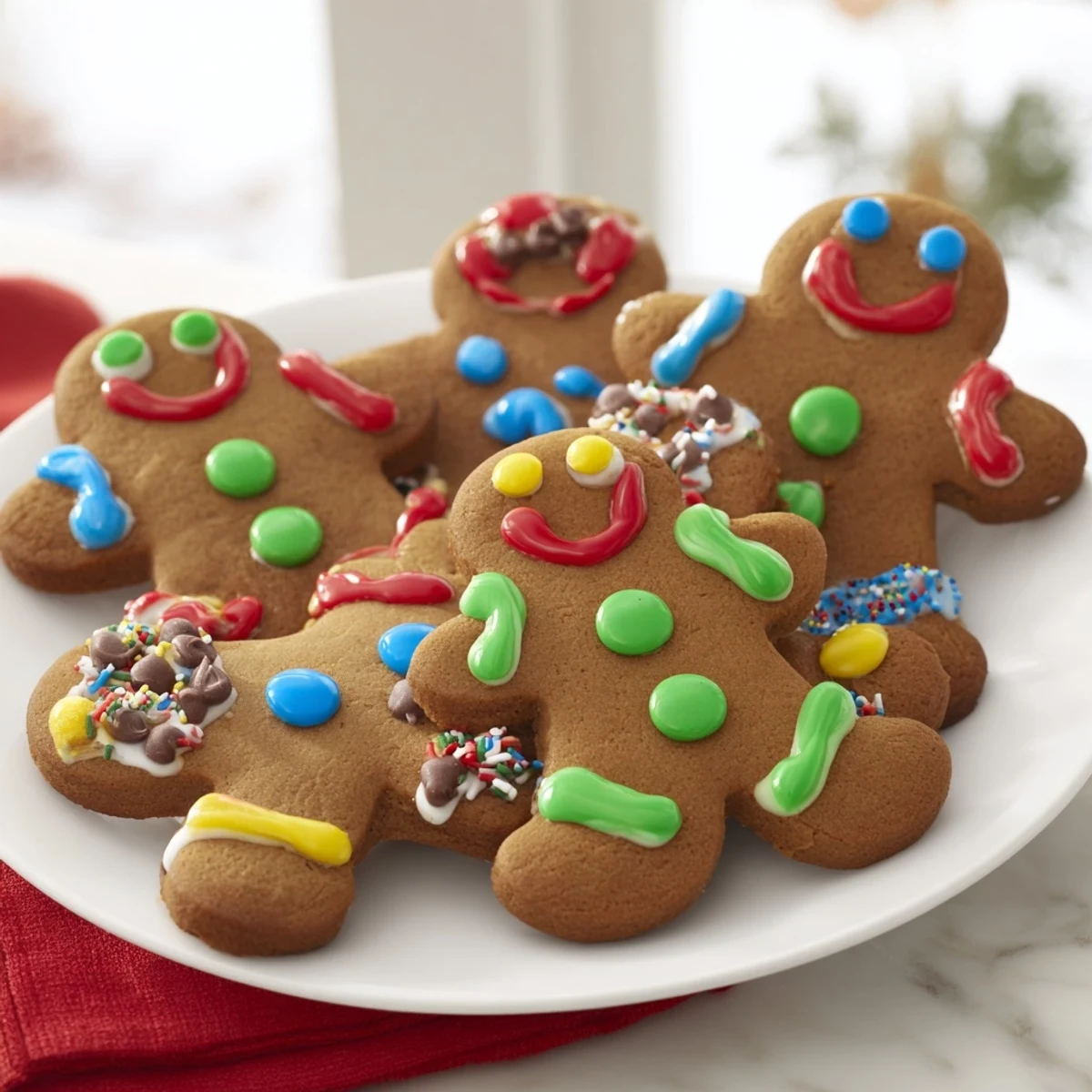 Beautiful photo features a DIY Gingerbread People kit with bowls of icing and sprinkles to decorate with.