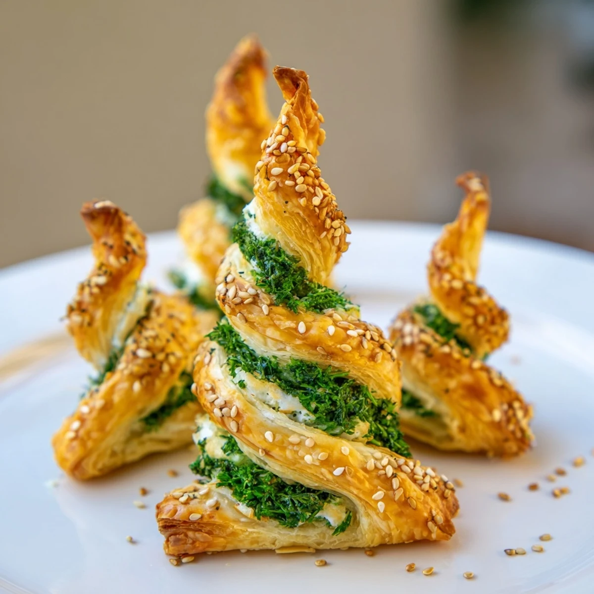 Golden, flaky puff pastry Christmas tree appetizer, baked to perfection and generously filled.