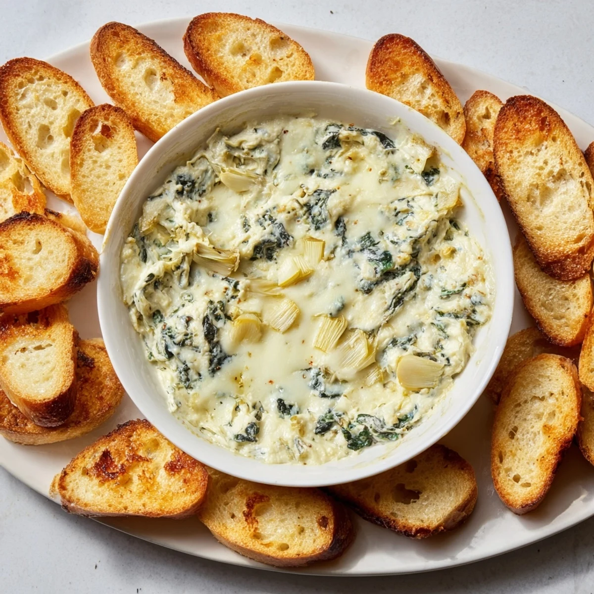 Enjoy this warm Spinach Artichoke Dip, a flavorful appetizer perfect for a cozy gathering.