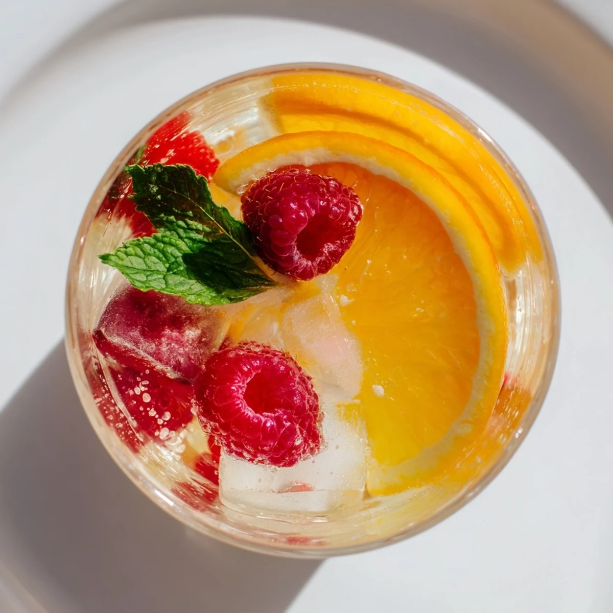 Sparkling Juice with Raspberries, a vibrant, bubbly drink brimming with fresh fruit, perfect for sipping.