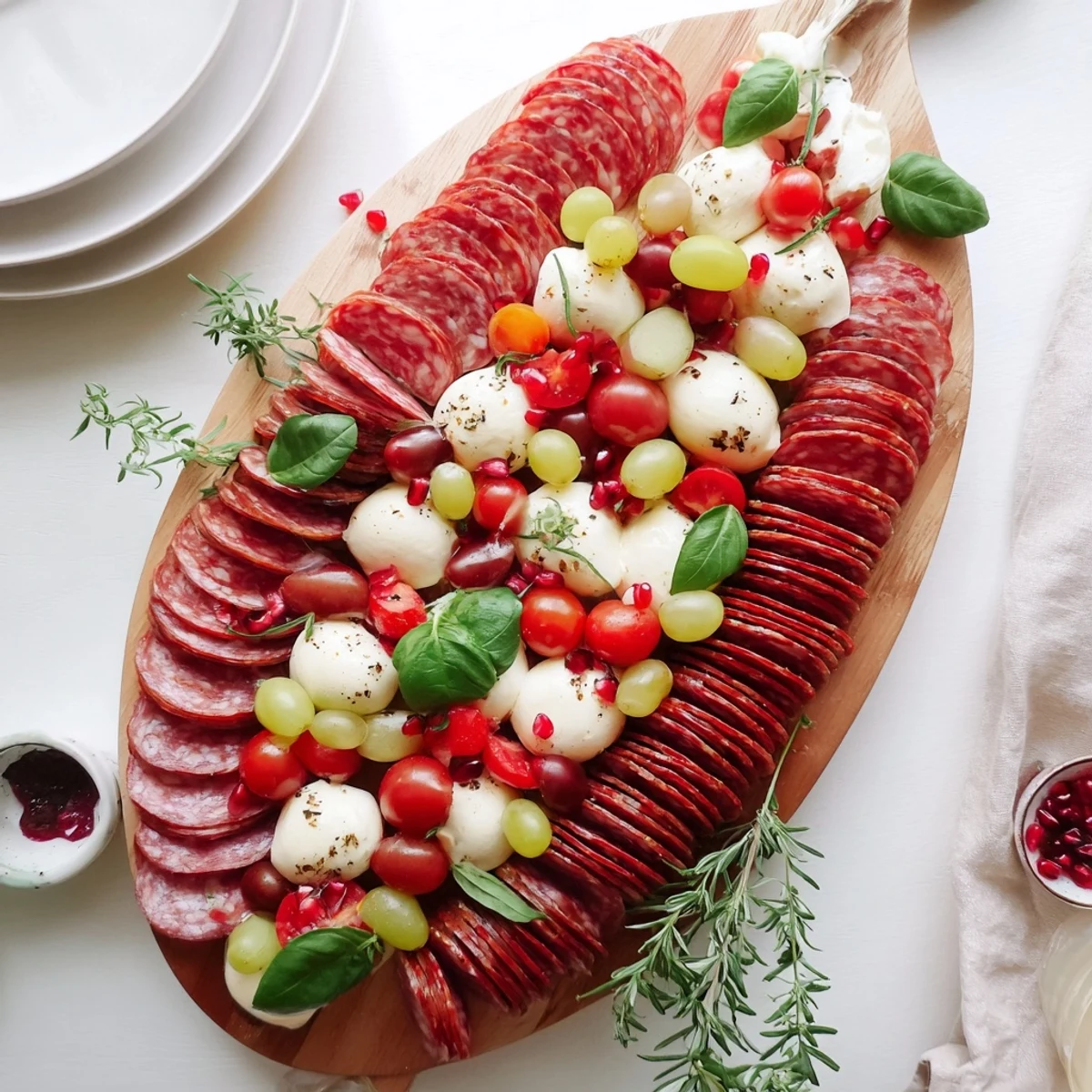 Beautifully arranged Candy Cane Zigzag charcuterie board with vibrant red, white, and green holiday ingredients.