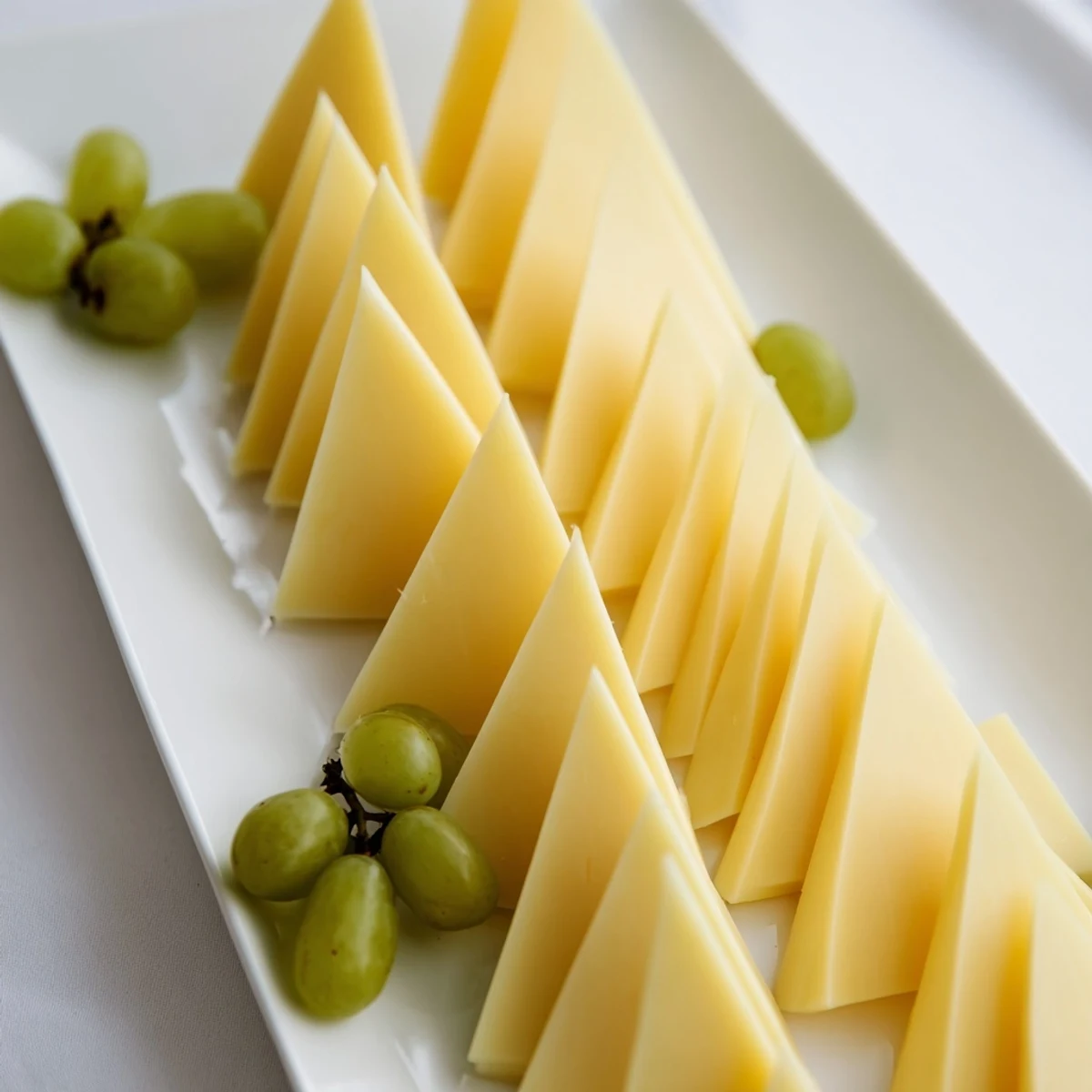 Gourmet The Tannenbaum Border appetizer: a visually stunning arrangement of cheese and green grapes.