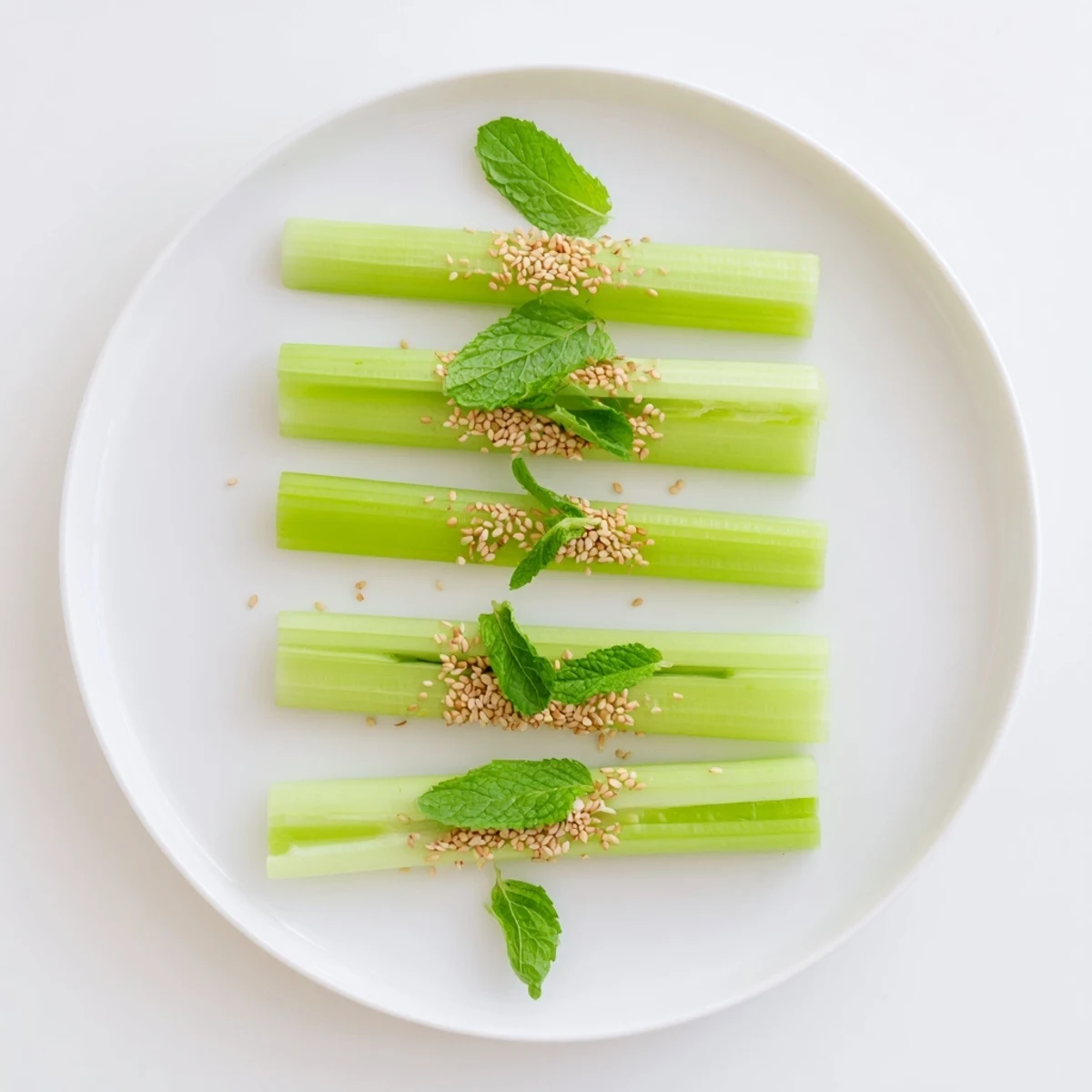 Crisp bamboo Zen appetizer: refreshing celery and cucumber sticks arranged for a cool, elegant start.