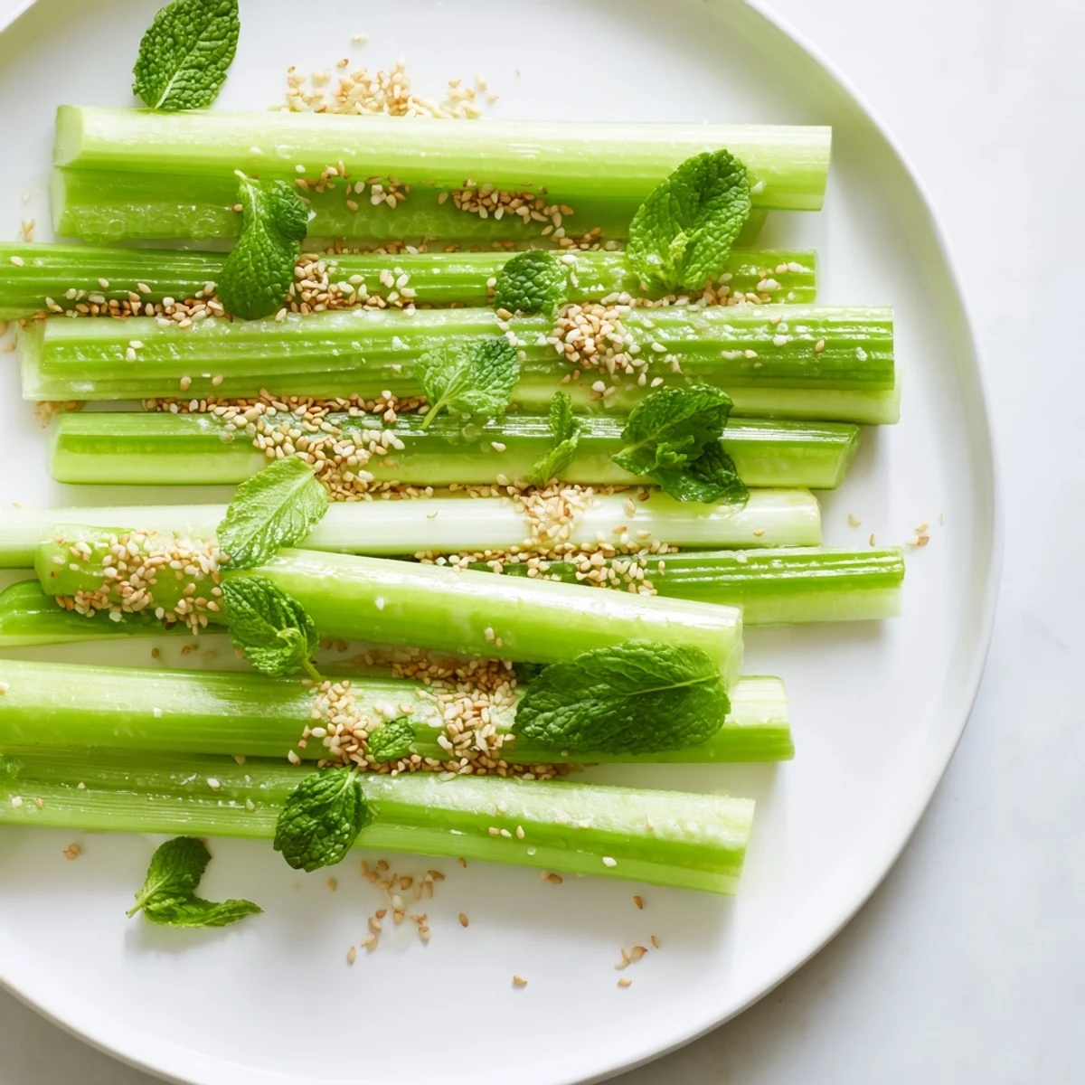 A beautifully plated bamboo Zen: cool cucumber and celery, ready to dip in savory sauce.