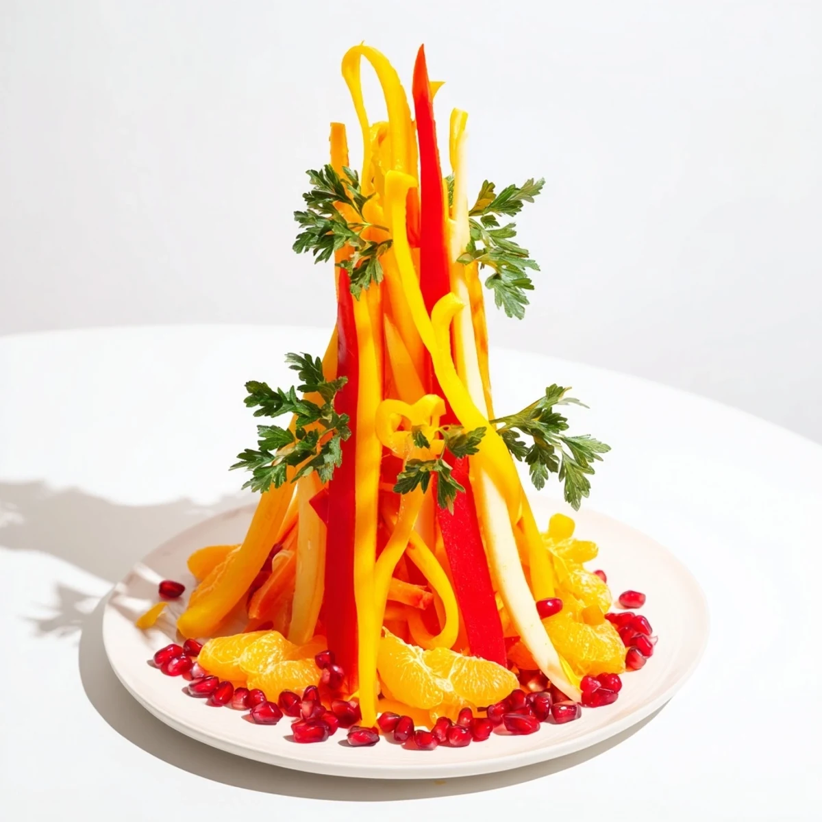 Fresh Bonfire Warmth Centerpiece ready to serve: an artistic, layered stack of colorful fruits and vegetables.