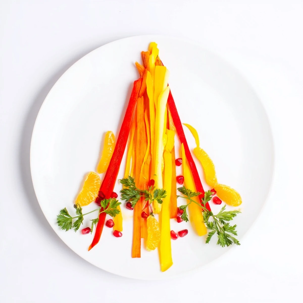 Vibrant Bonfire Warmth Centerpiece: edible tangerine flames with carrot and pepper accents, ready to wow guests.