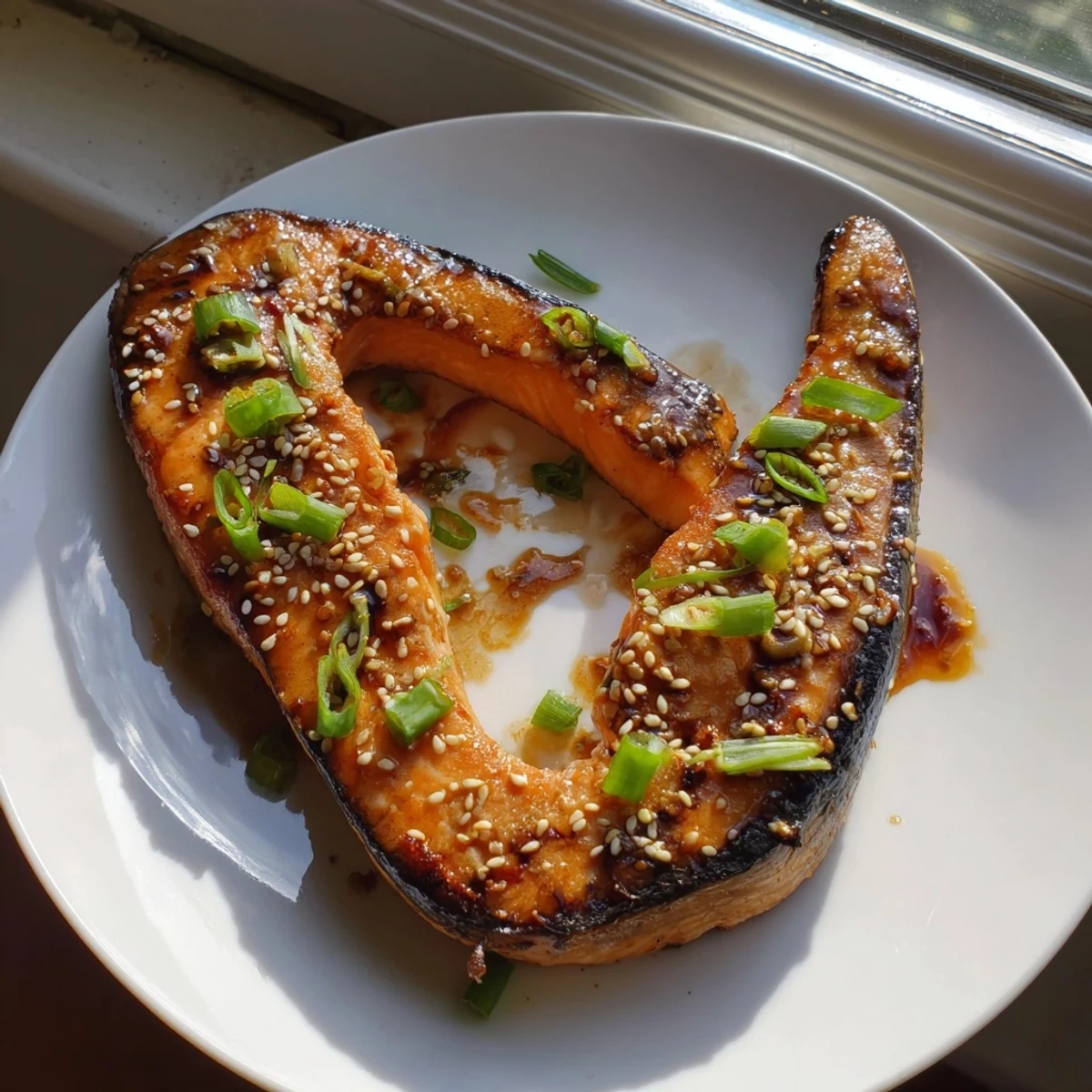 Pan-seared Ginger Soy Glazed Salmon, skin perfectly crisp, bathed in a fragrant, savory glaze.