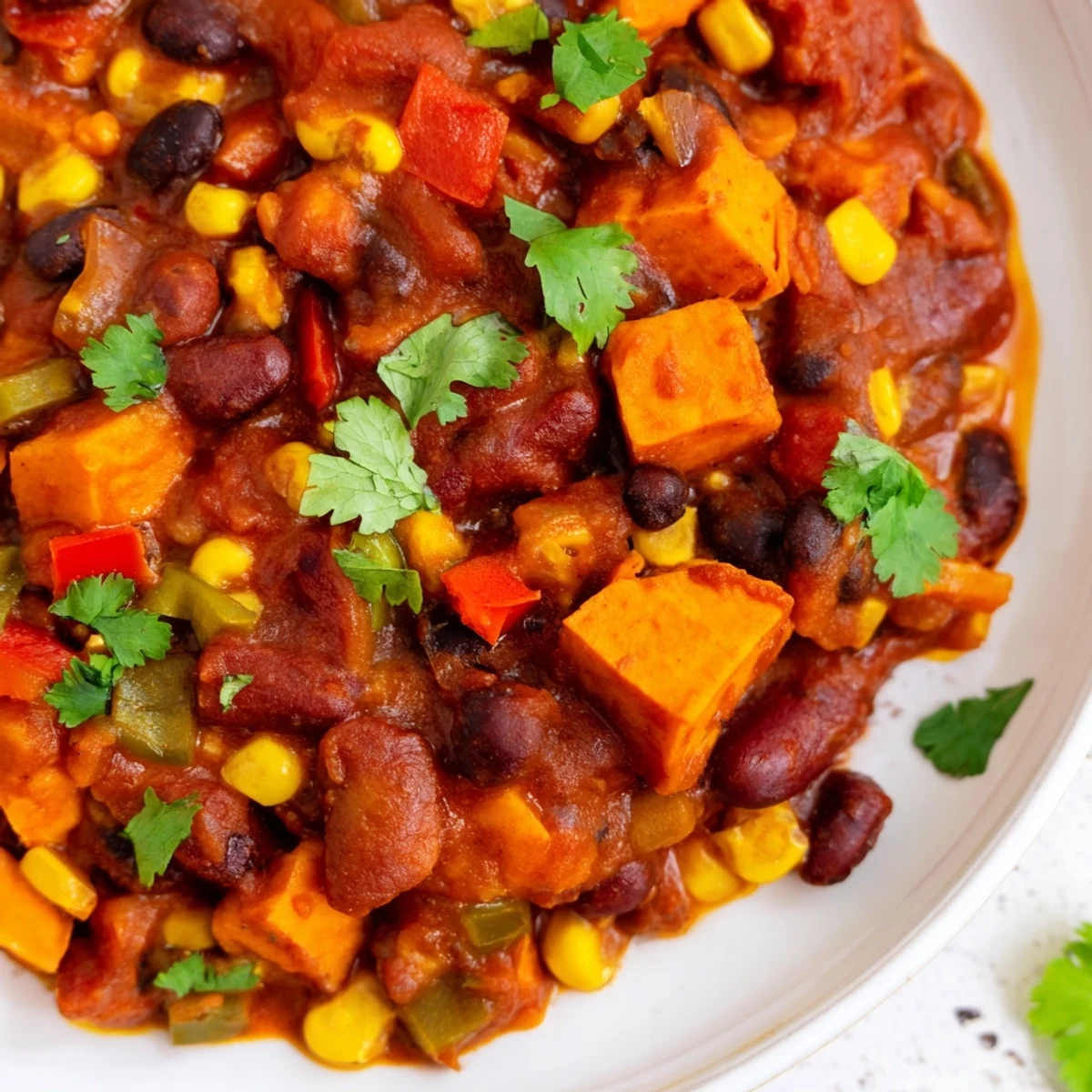 Hearty and flavorful Smoky Sweet Potato Chili, perfect for a cozy, satisfying vegetarian meal.