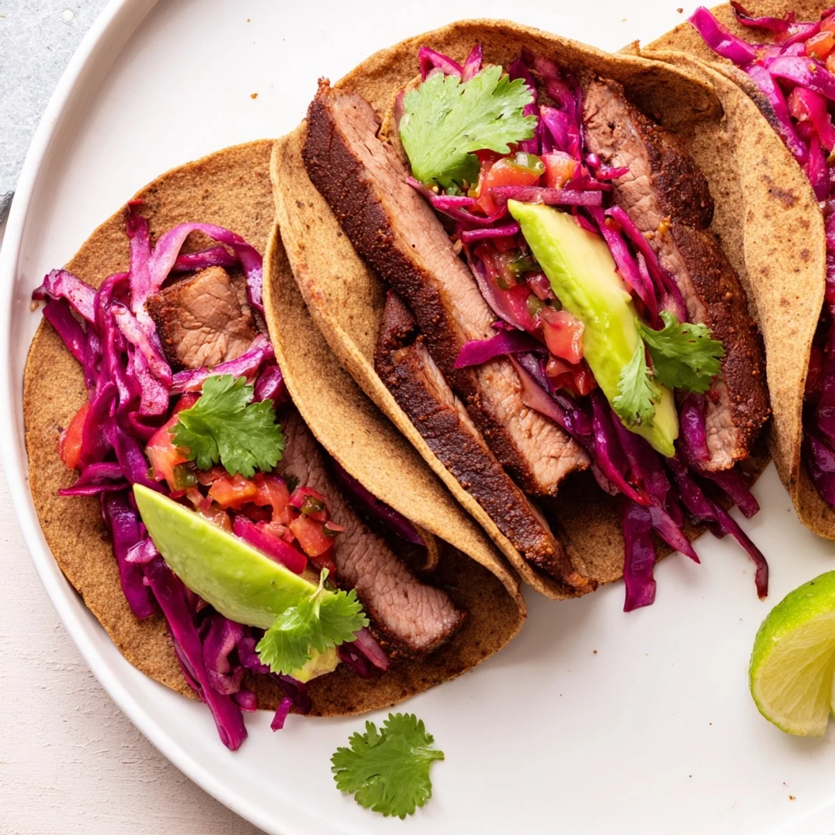 Get ready for these delicious Coffee-Rubbed Steak Tacos, seasoned, grilled, then enjoyed with fresh ingredients.