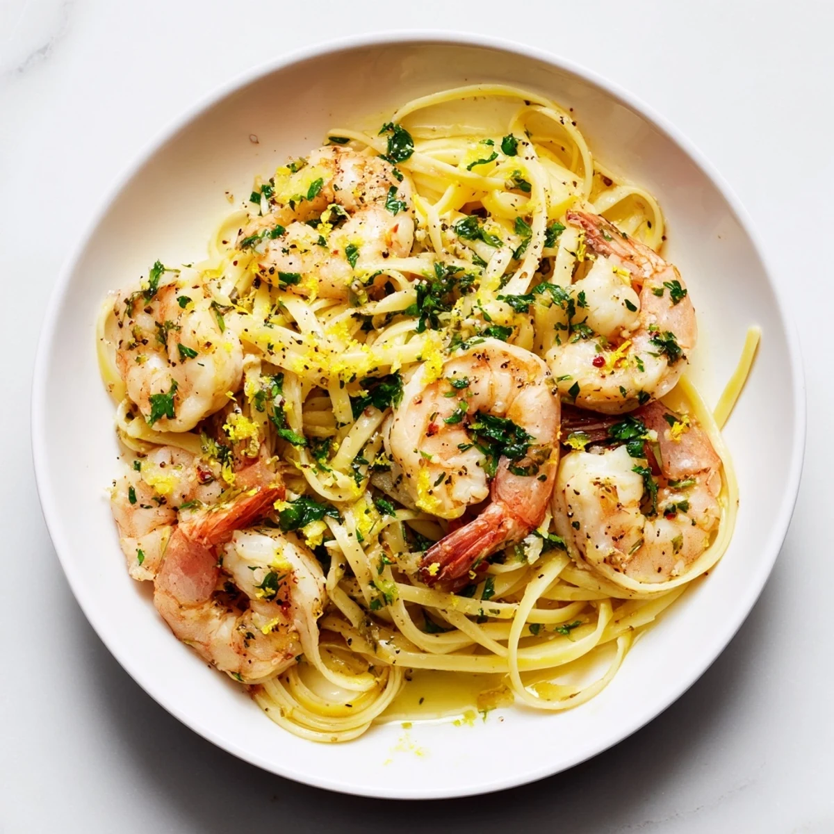 Lemony Lemon Herb Pasta with Shrimp, a light pasta with plump shrimp and fresh herbs.