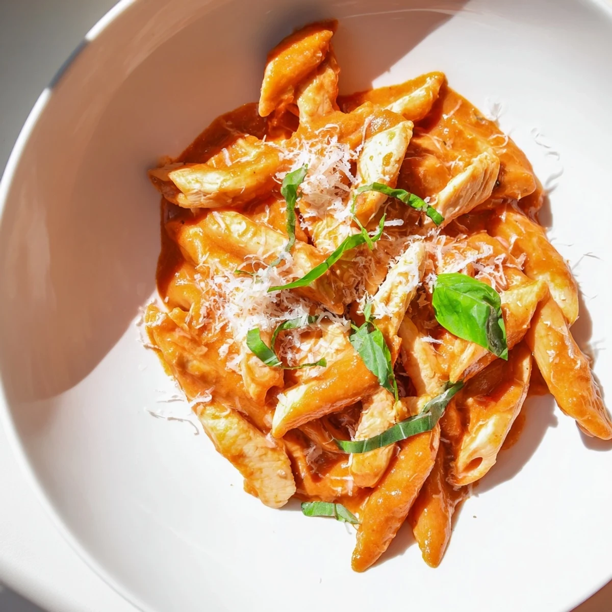 Enjoy a comforting bowl of Creamy Tomato Basil Chicken Pasta, a classic Italian-American favorite.