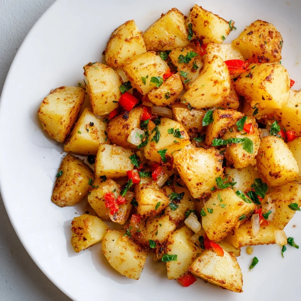 Golden-brown Air Fryer Breakfast Potatoes, perfectly crisped and seasoned, ready for a delicious breakfast.