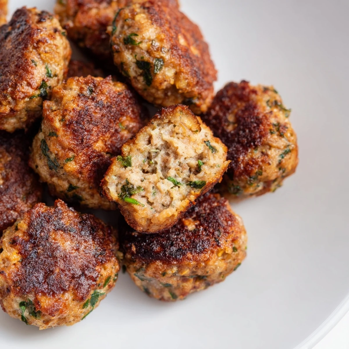 Close-up of freshly grilled Turkish Köfte Meatballs, showing their seared exterior and perfect shape.