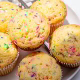 Warm Funfetti cornbread muffins bursting with sprinkles, perfect for any occasion.  
