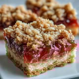 Freshly baked Guava Jam Bars sliced to reveal the vibrant pink guava filling inside.