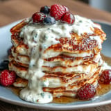 Hearty, fluffy Icelandic Skyr Pancakes baked to a beautiful golden brown perfection.