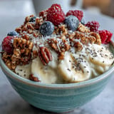Vibrant Skyr Protein Smoothie Bowl, a healthy breakfast sprinkled with berries and crunch.