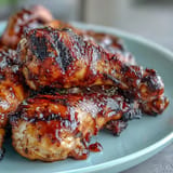 Grilled BBQ Chicken Drumsticks with Spicy Peach Glaze, glistening and ready to devour.