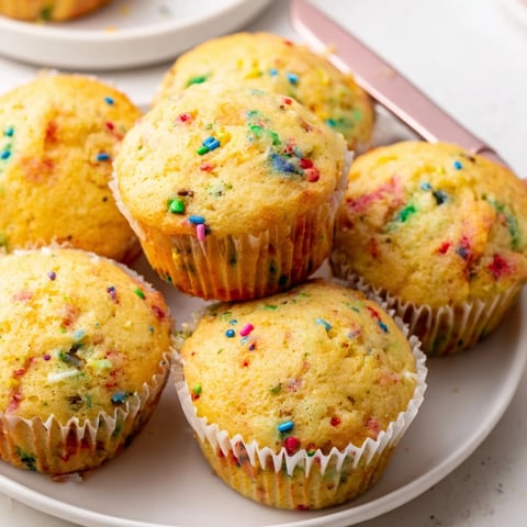 Colorful Funfetti cornbread muffins topped with butter for a delightful treat.  