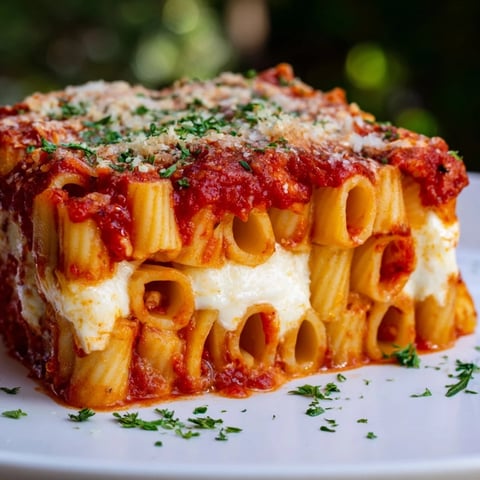 Delicious honeycomb pasta cake filled with creamy ricotta and rich tomato sauce.