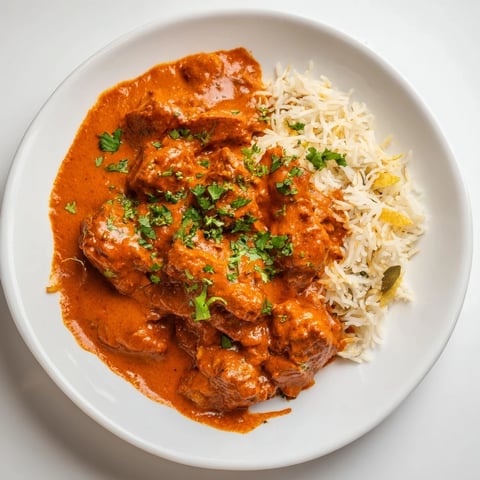 Butter Chicken & Rice Pilaf: A steaming bowl of creamy butter chicken next to fluffy, fragrant rice.