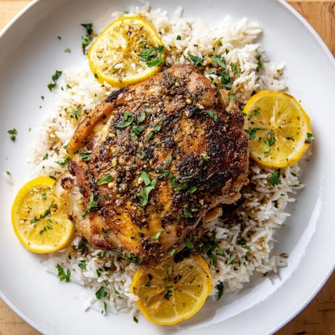 Golden-brown Lemon Pepper Chicken glistening, served atop fluffy rice; a delightful, easy American meal.