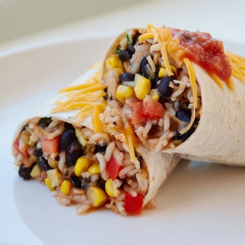 Steaming hot freezer-friendly burritos, a delicious vegetarian meal prepped with rice and beans.