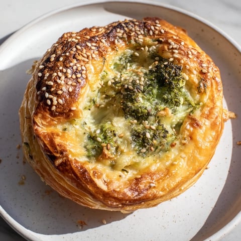 Golden-brown Broccoli Cheddar Quiche-less Hand Pies, ready to eat, with flaky, crispy pastry.